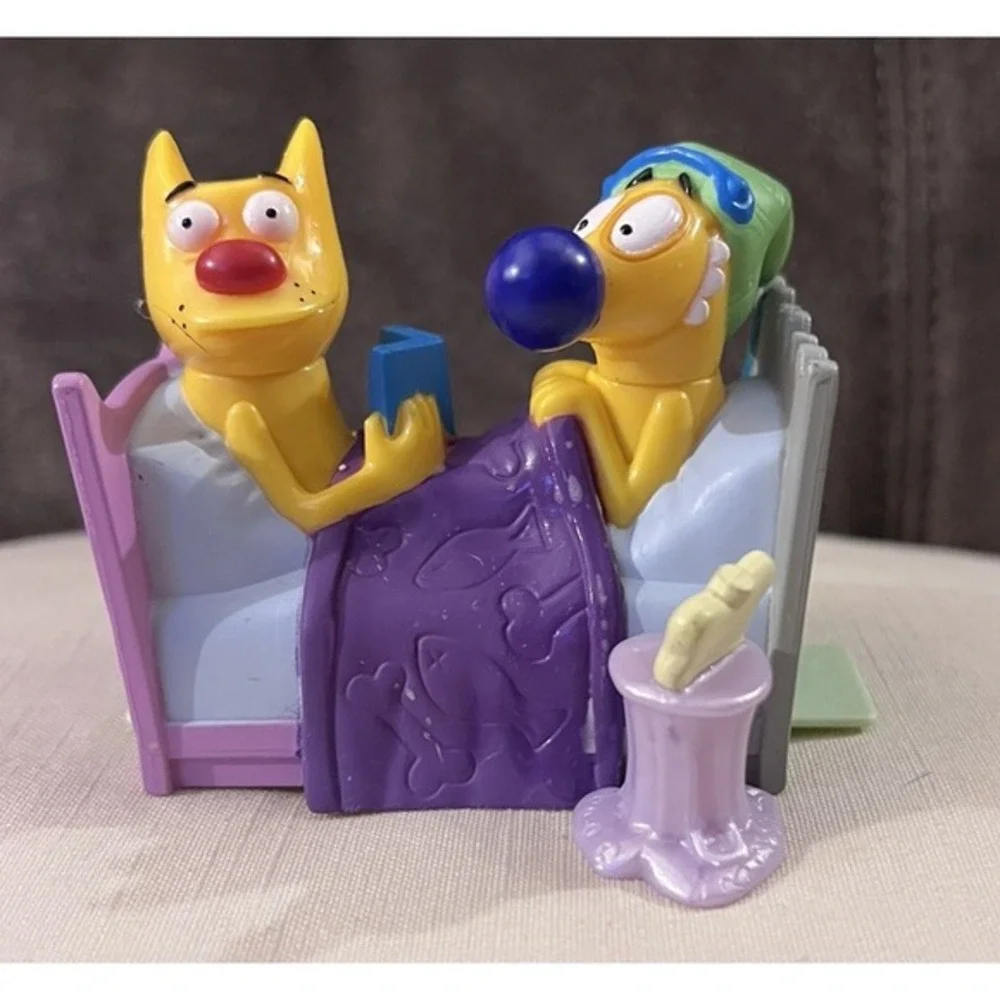 Vintage 1999 Nickelodeon CatDog in Bed Pull Back Burger King Kid's Club Toys